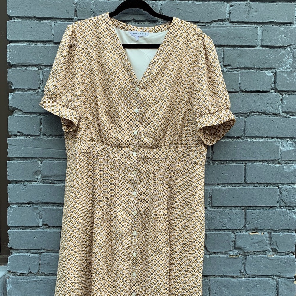 DOWNEAST Purple & Golden Yellow Pattern Knee-Length Dress Cottage Core Prairie